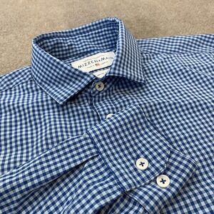 Mizzen+Main Leeward Shirt Mens Medium Blue Gingham Trim Fit Dress Made USA
